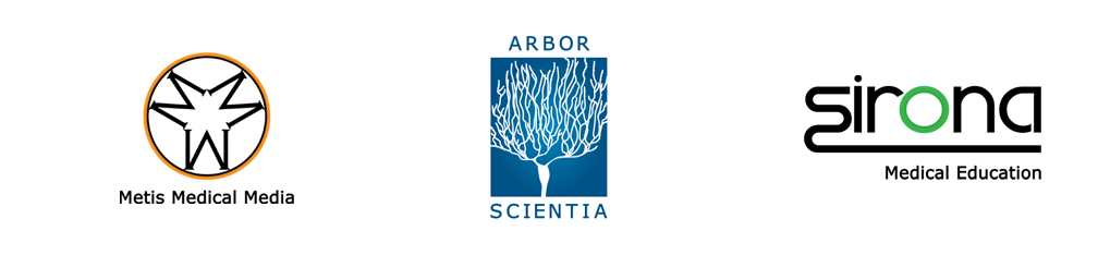 Logos for Metis Medical Media, Arbor Scientia, and Sirona